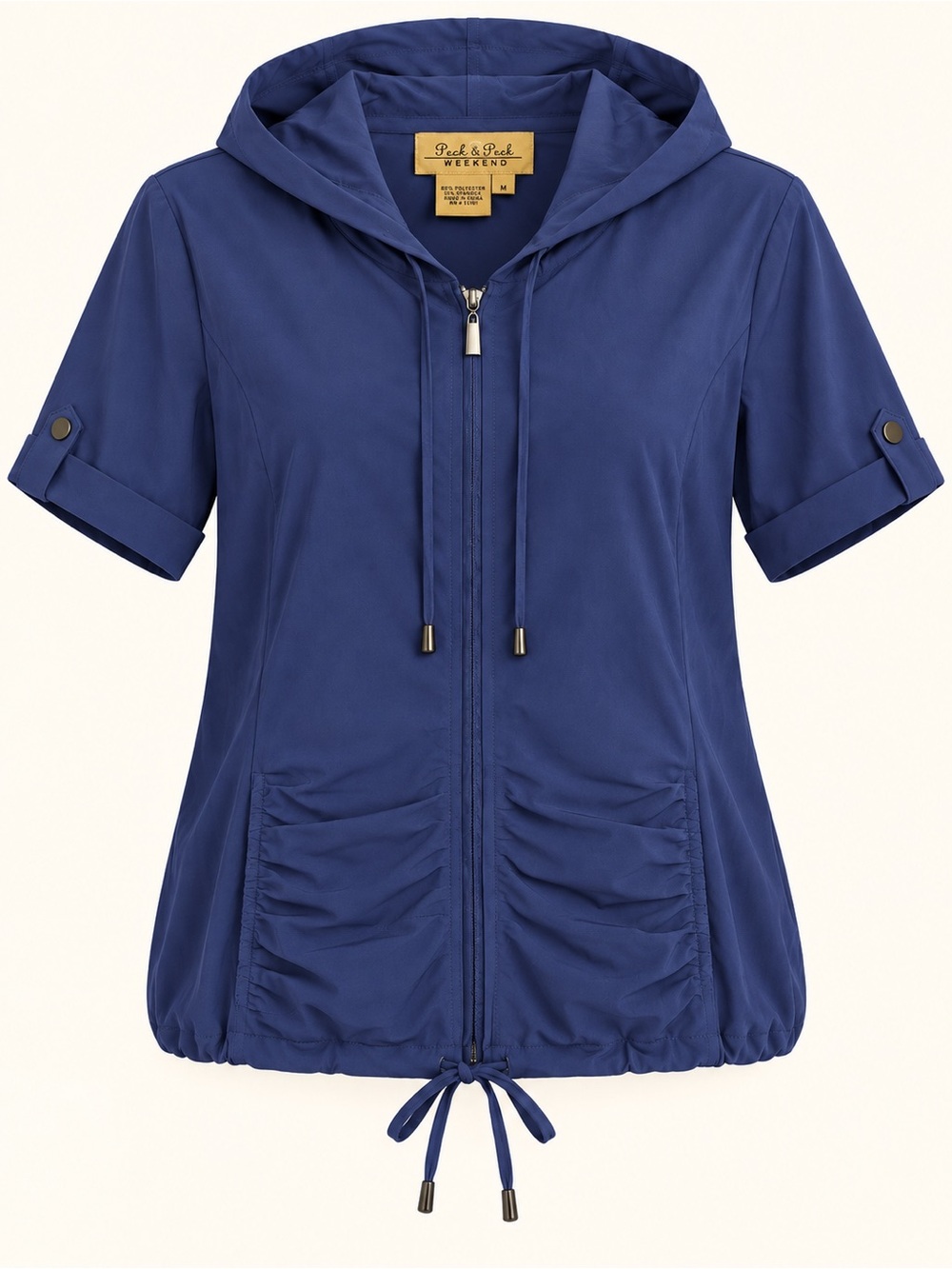 Peck & Peck Weekend Blue Hooded Zip Jacket Short Sleeve Size M
